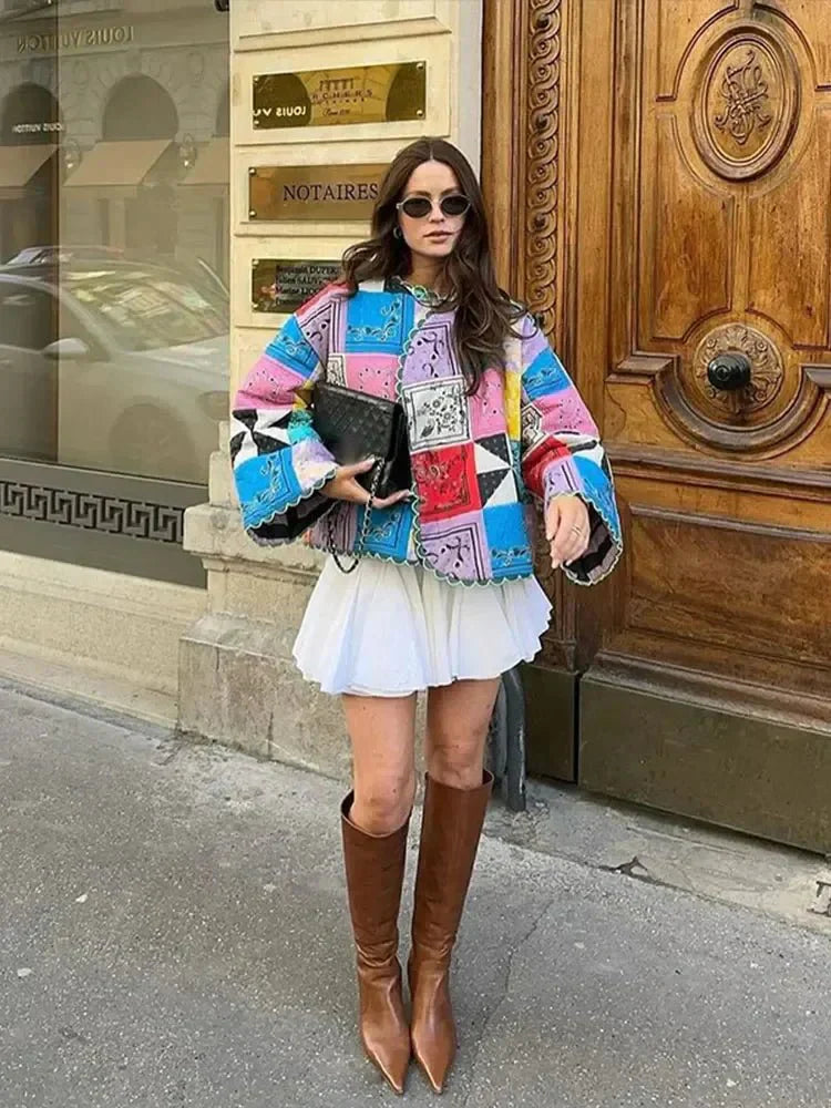 WW | Steppjacke - Lebhaftes Multicolor-Design - Boho Chic - Gemütliche Oberbekleidung
