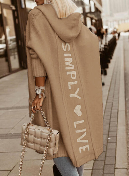 WW | Long Coat Hood Loose Fit Knitted Wool Graphic Back Detail