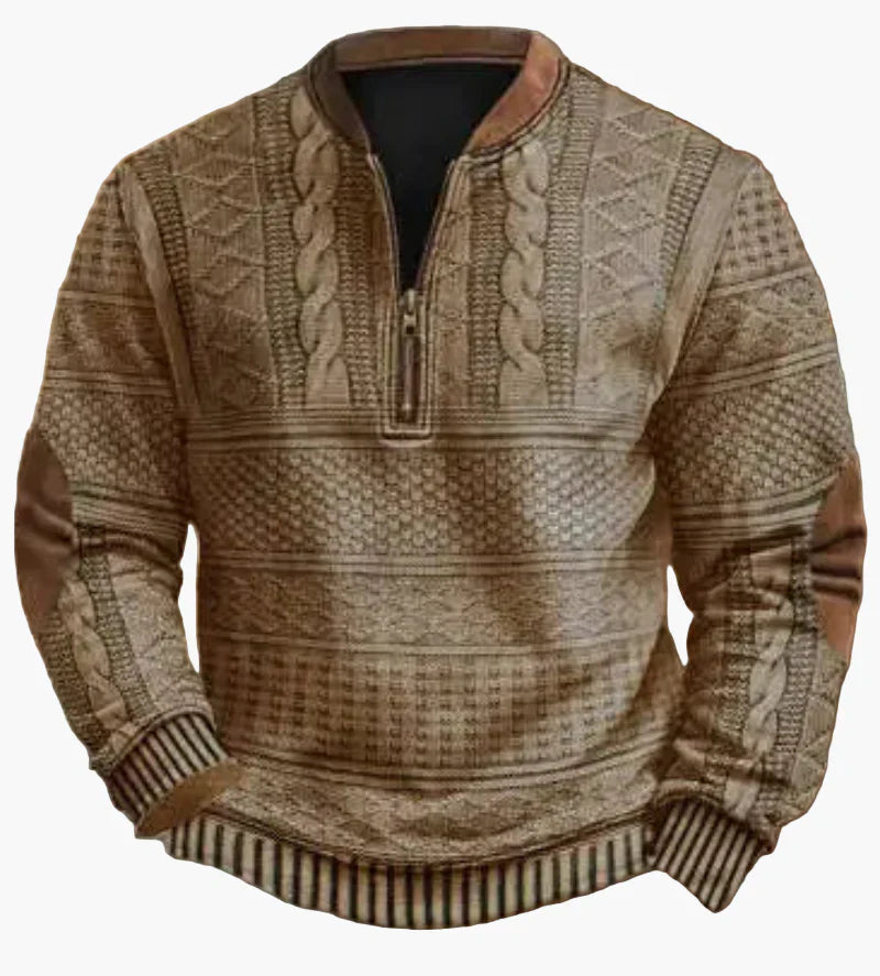 WW | Halbzipper Pullover - Modischer Strick-Look für Herbst und Winter, Warmes Sweatshirt mit Stehkragen und Ellbogen-Patches, Freizeit & Alltag