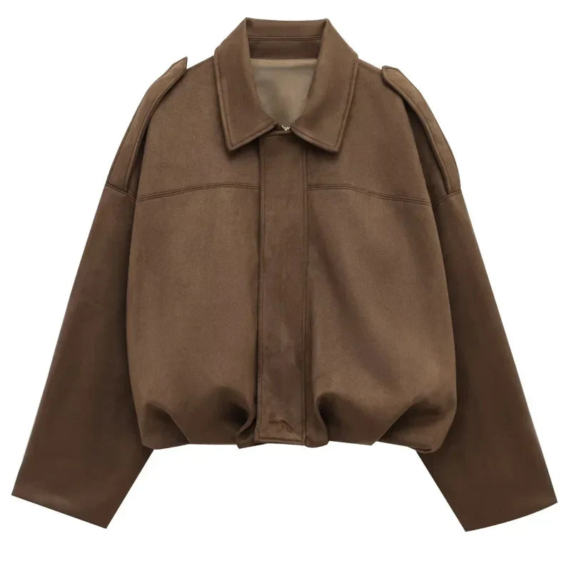 WW | Cropped Bomber Jacket with Lapel Collar and Front Zip