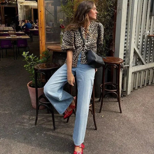 WW | Damen Top mit Leopardenmuster und Schleife