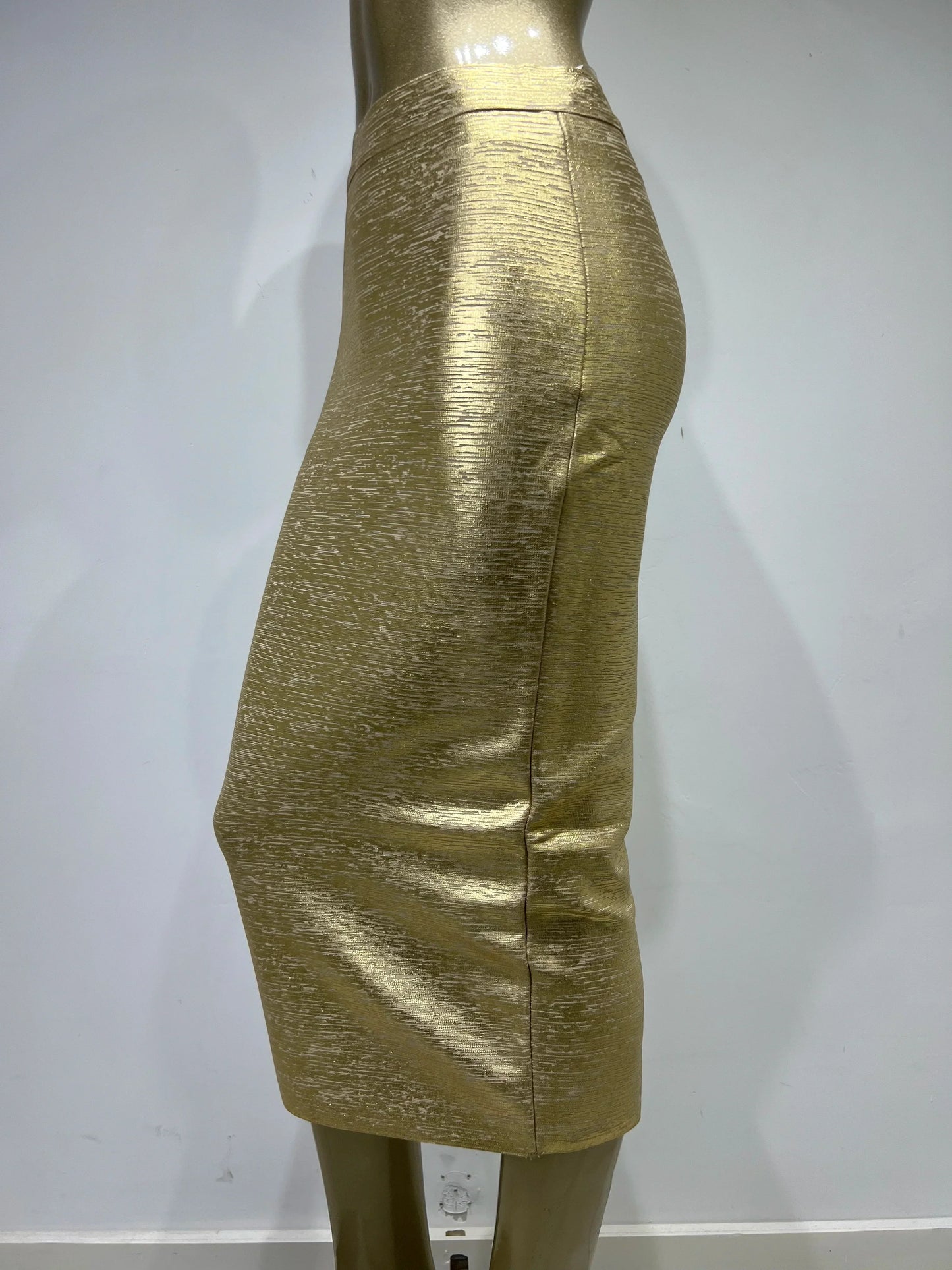 WW | Frauen Sommerrock Sexy Silber Gold Bronzing Midi Bandage Rock High Street Designer Schlanker Fest Midi Bleistiftrock 78Cm
