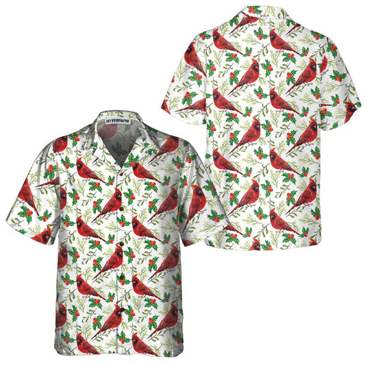 WW | Nahtloses Weihnachtsmuster Roter Kardinal Hawaiian-Shirt, Lustiges Weihnachtshirt, Geschenk für Weihnachten