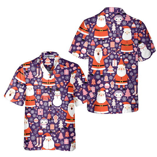 WW | Seamless Christmas Pattern Santa Claus Hawaiian Shirt, Funny Christmas Hawaiian Shirt