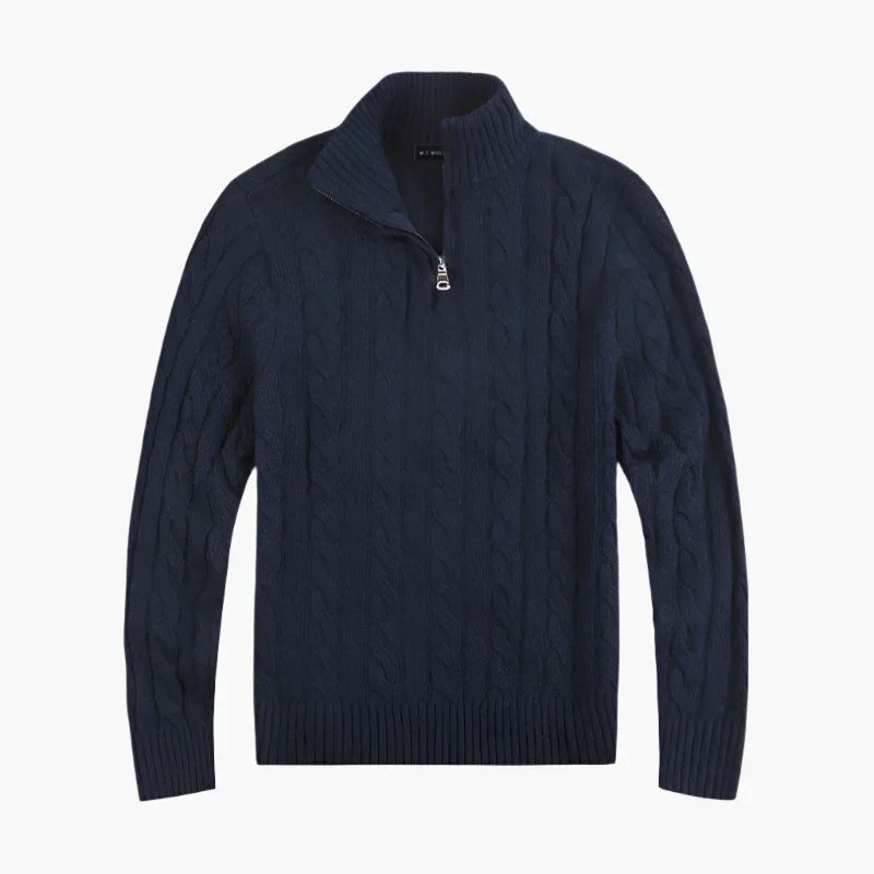 WW | Pullover mit Zopfmuster und halbem Reißverschluss - Eleganter Freizeit-Strickpullover