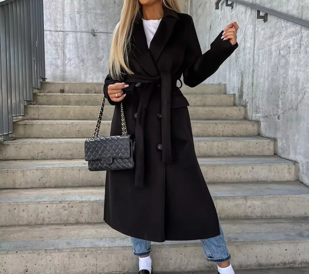 WW | Damen Langer Trenchcoat - Mit Reverskragen & Knopfleiste