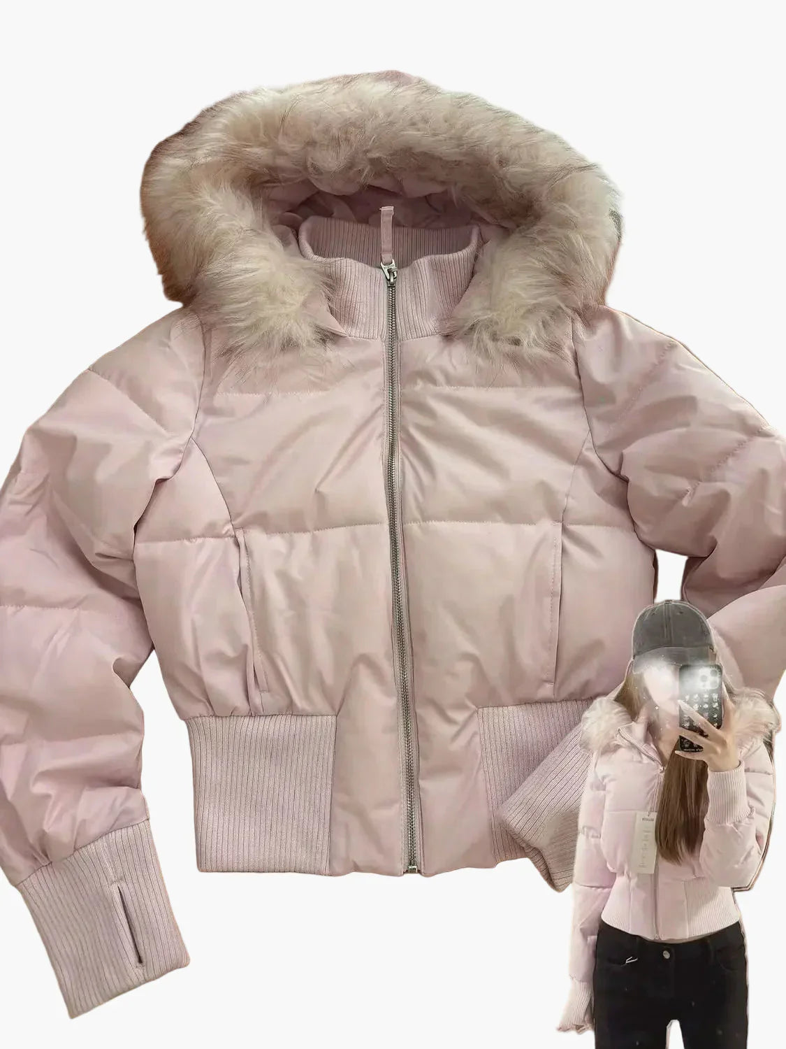 WW | Winter jacket with hood and fur collar - Fashionable, fitted transitional jacket for autumn and winter