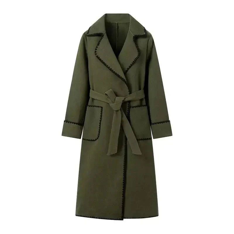 WW | Longline Mantel - Kontrastierende Besatz - Gürtellinie - Casual bis Formal