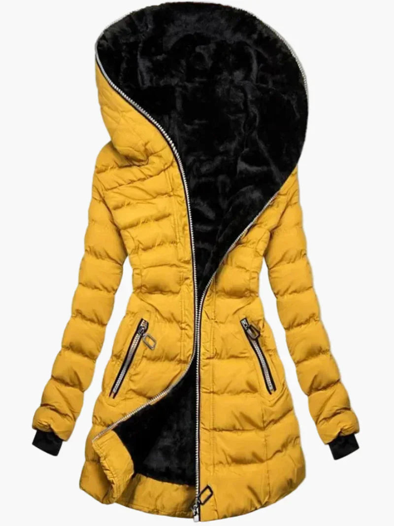 WW | Winter Steppjacke mit Kapuze und Asymmetrischem Reißverschluss - Modische Outdoorjacke für kalte Tage