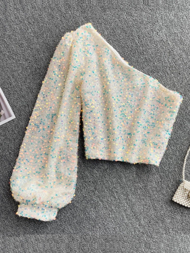 WW | Glittery One-Shoulder Top