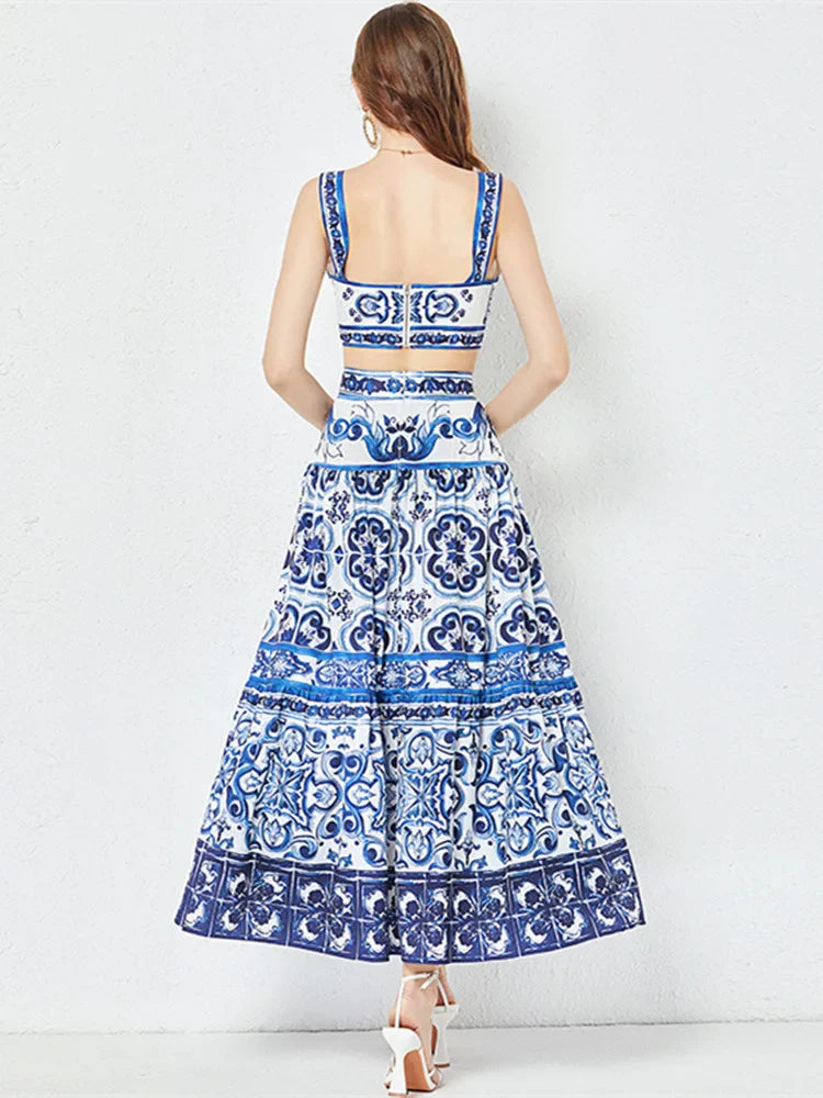 WW Flower Two-Piece | Stylish Top and Maxi Skirt Printed Summer Women's Set