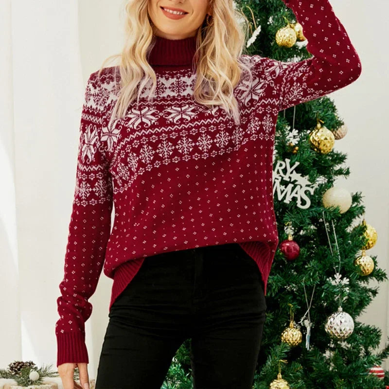 WW - Ugly Christmas Sweater - Vintage Turtleneck with Snowflake Motif