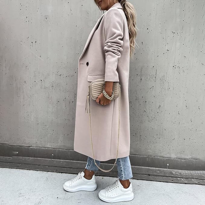 WW | Damen Lange Winterjacke im Casual Chic Stil mit Reverskragen und Taschen