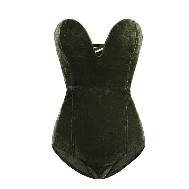 WW | Sexy strapless velvet bodysuit in burgundy