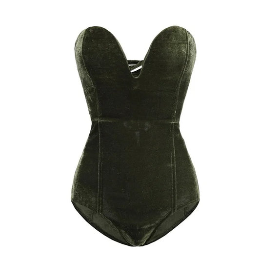 WW | Sexy Body aus bordeauxrotem, trägerlosem Samt