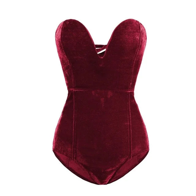 WW | Sexy strapless velvet bodysuit in burgundy
