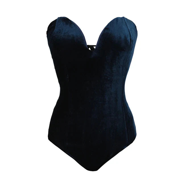 WW | Sexy strapless velvet bodysuit in burgundy