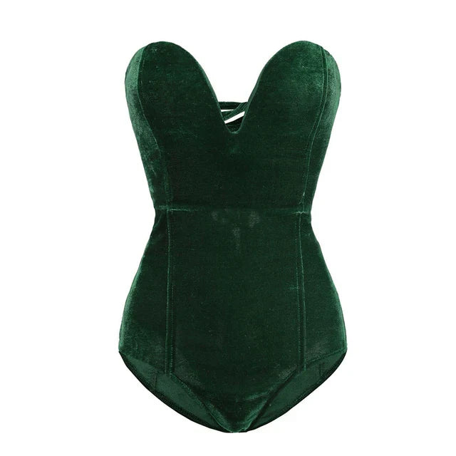 WW | Sexy strapless velvet bodysuit in burgundy