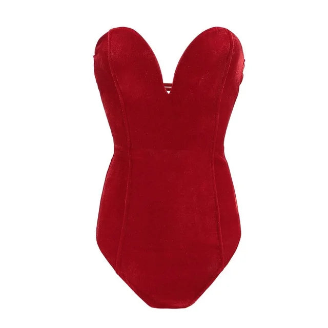 WW | Sexy strapless velvet bodysuit in burgundy