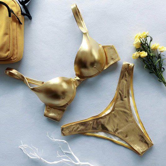 WW | Glänzendes Metallic Push-Up Bikini-Set für Damen