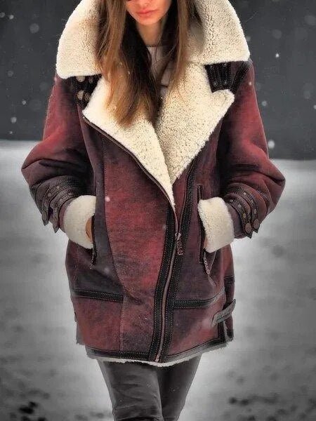 WW | Shearling Aviatorjacke - Plüschfutter - Übergroßer Kragen - Winter Luxe Stil