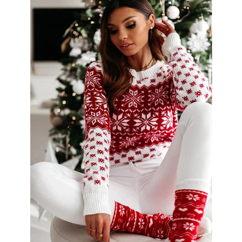 WW - Ugly Christmas Sweater - Snowflake Pattern Knitted Pullover