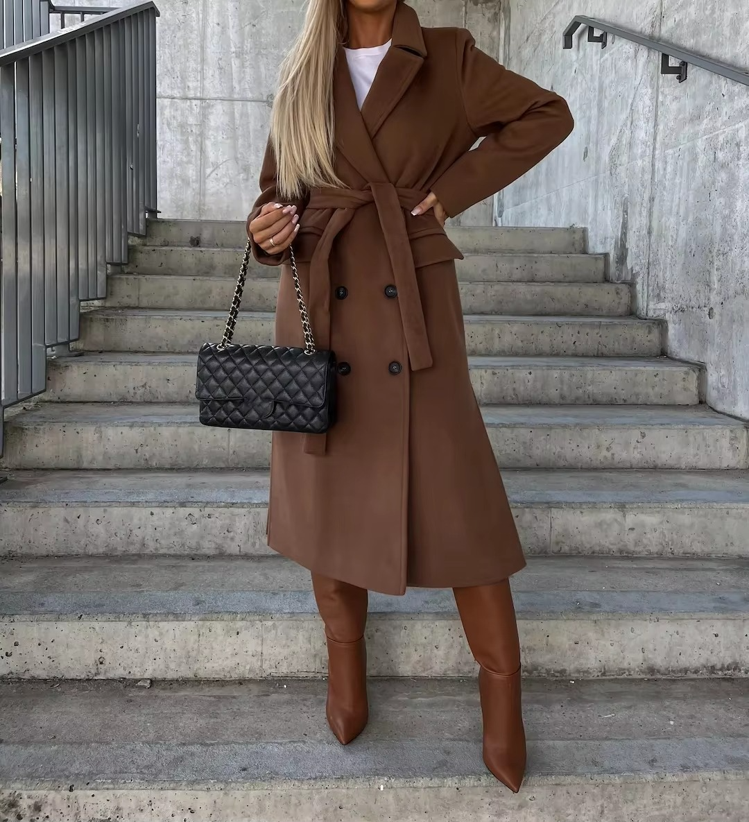 WW | Damen Langer Trenchcoat - Mit Reverskragen & Knopfleiste