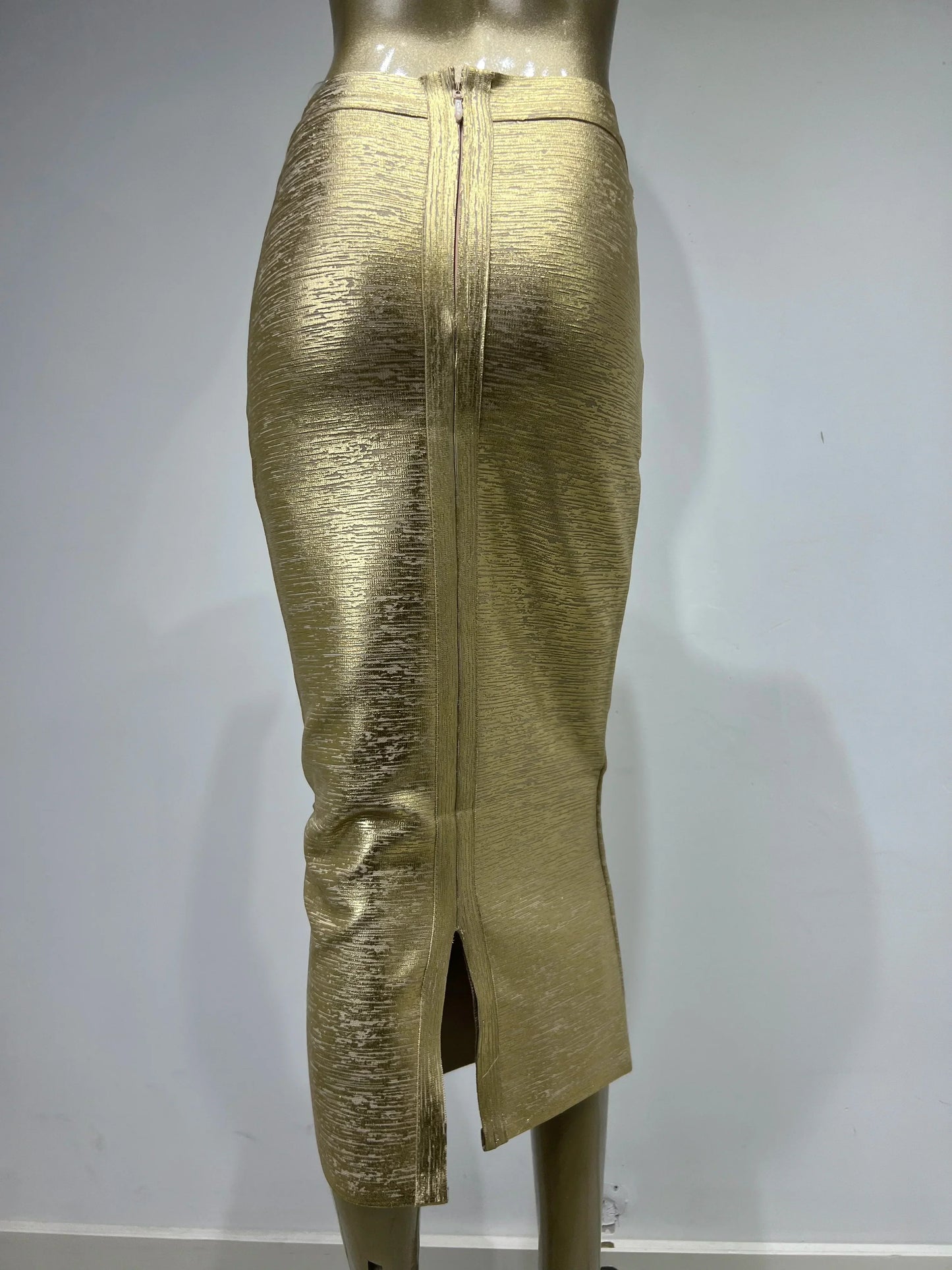 WW | Frauen Sommerrock Sexy Silber Gold Bronzing Midi Bandage Rock High Street Designer Schlanker Fest Midi Bleistiftrock 78Cm