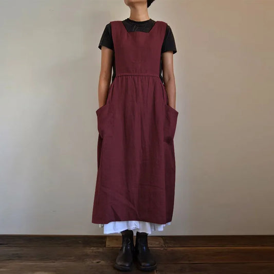 WW | Pensacola Linen-Cotton Blend Apron Dress with Pockets for Women