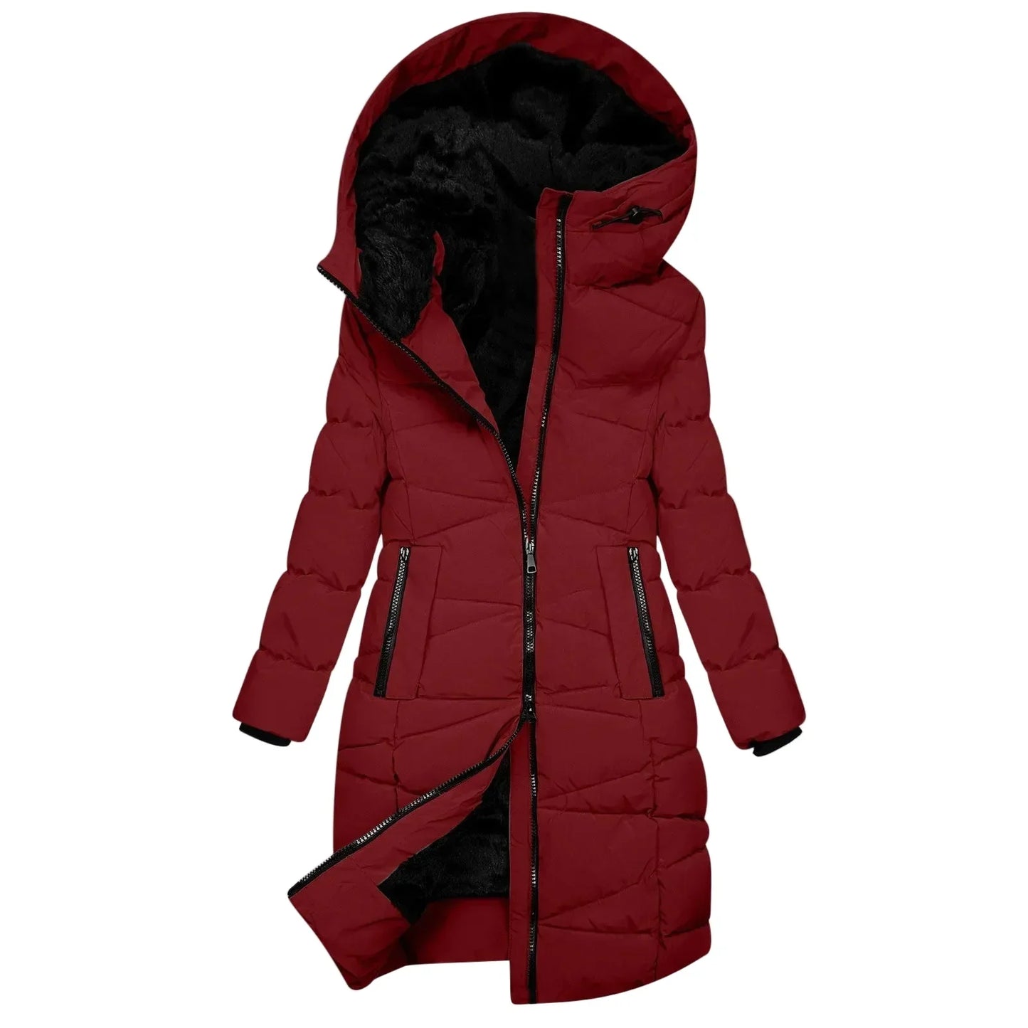 WW | Winter Steppmantel Lang - Winddichte Kapuzenjacke mit Reißverschluss, Modisch & Elegant