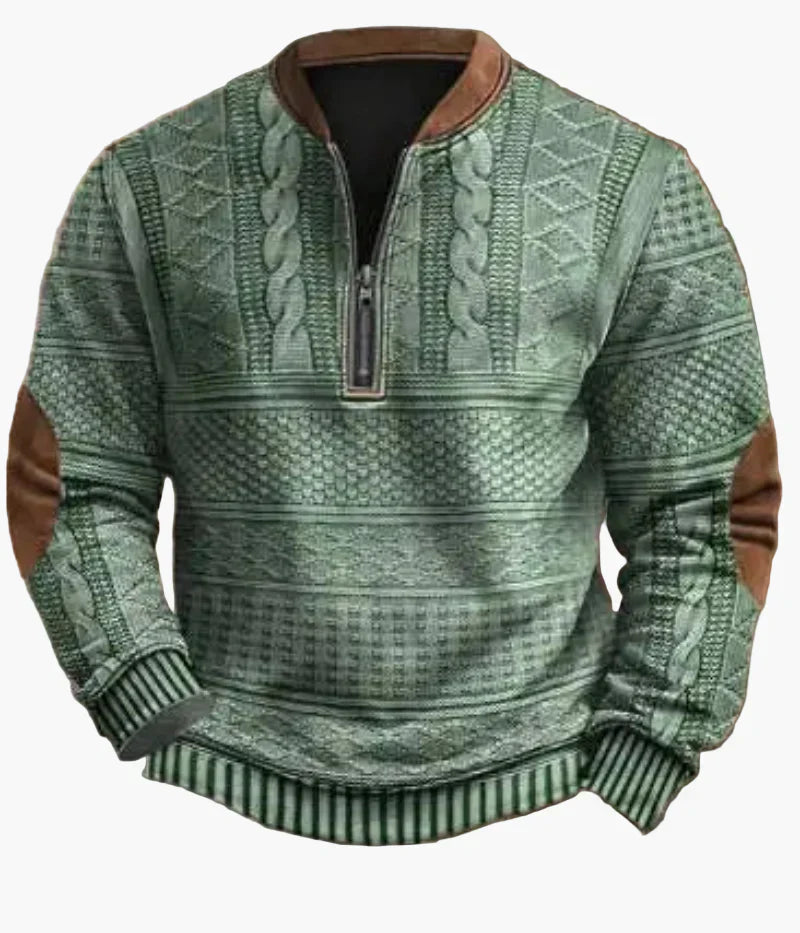 WW | Halbzipper Pullover - Modischer Strick-Look für Herbst und Winter, Warmes Sweatshirt mit Stehkragen und Ellbogen-Patches, Freizeit & Alltag