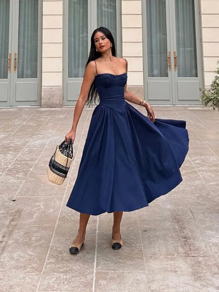 Sofia | Navy Midi Dress for Parties