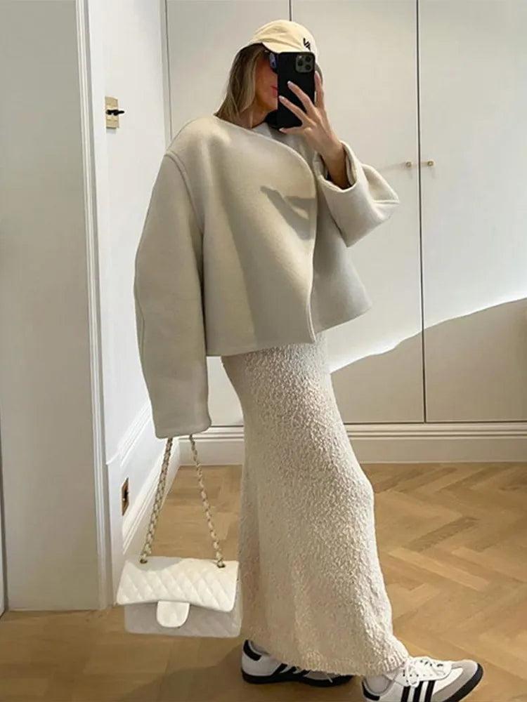WW | Wollmischung Lässiger Schnitt Asymmetrisches Design Modischer Stil