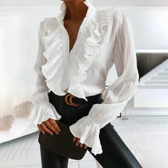 WW | Bluse mit Rüschen und Langen Ärmeln.