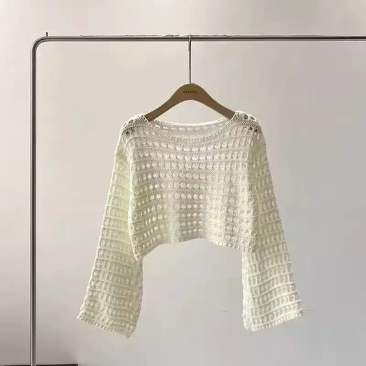 WW | Langes Gehäkeltes Strickoberteil für Frauen