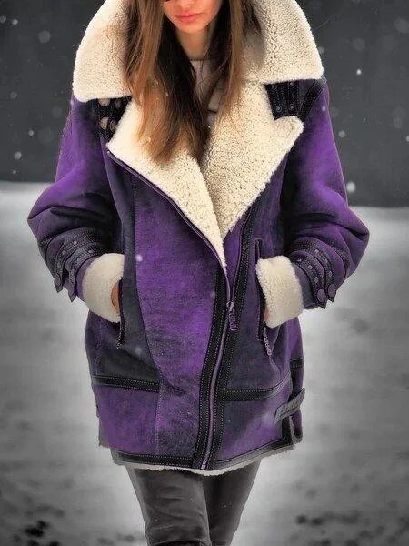 WW | Shearling Aviatorjacke - Plüschfutter - Übergroßer Kragen - Winter Luxe Stil