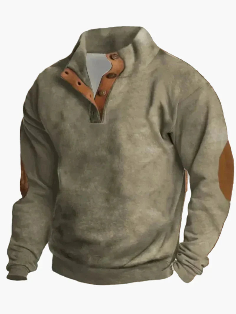 WW | Retro Cowboy Sweatshirt with Digital Print and Stand-Up Collar - Western Casual Pullover for Outdoors and Leisure