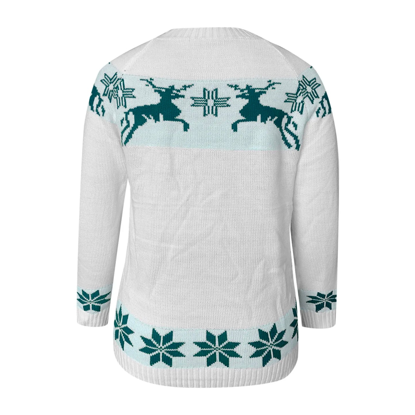 WW - Hässlicher Weihnachtspulli - Bequemer Strickpulli mit O-Ausschnitt, Rentier- und Schneeflockenmuster