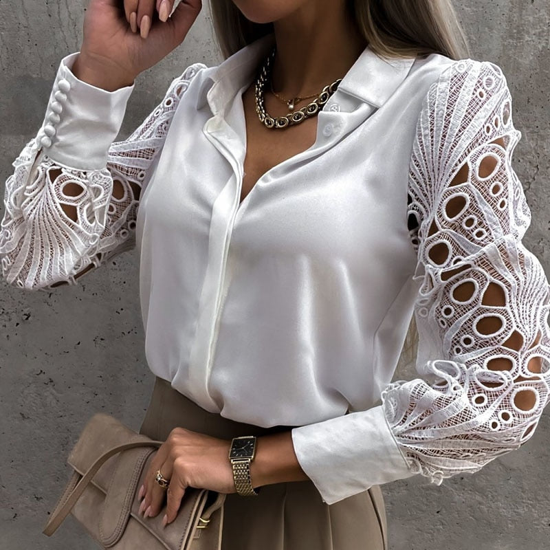 WW | Blouse Women Lace Long Sleeve Blouse