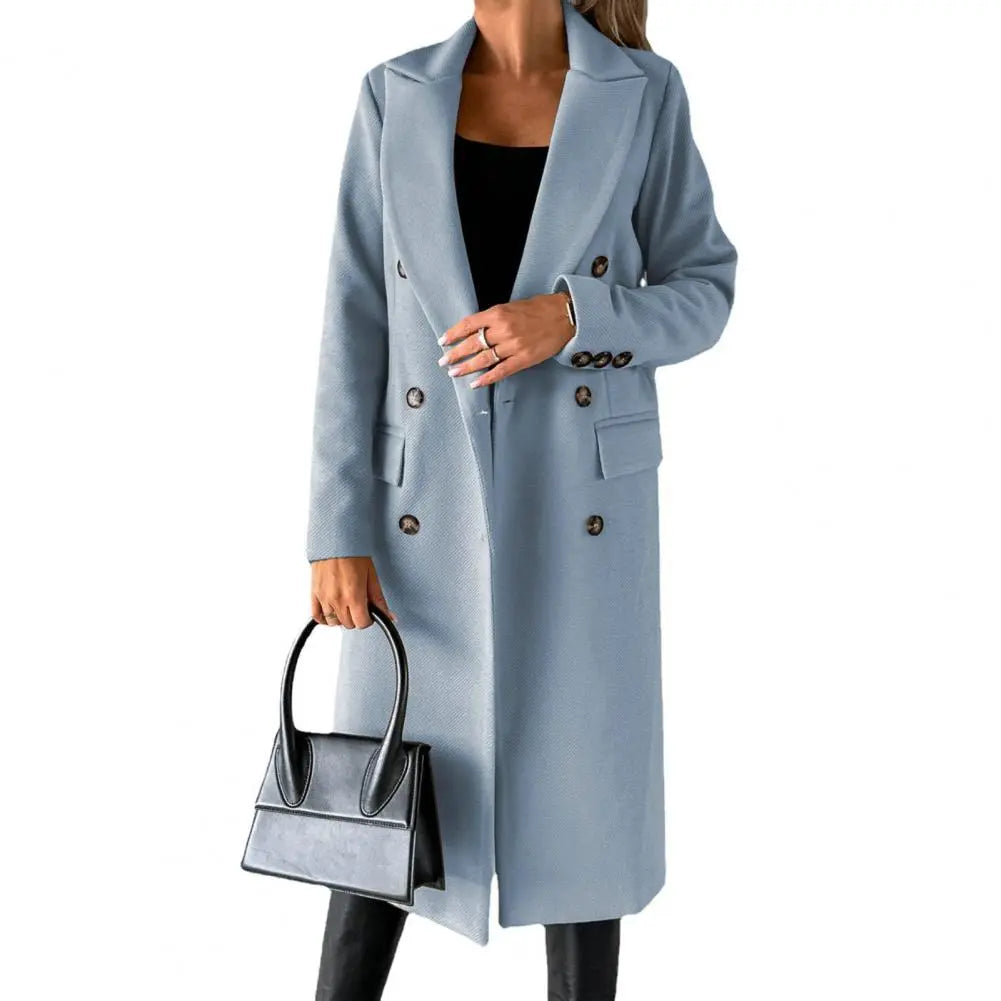 WW | Damen Lange Jacke - Doppelt Knopf - Taillierte Passform - Mit Revers - Formelle Elegante Kleidung