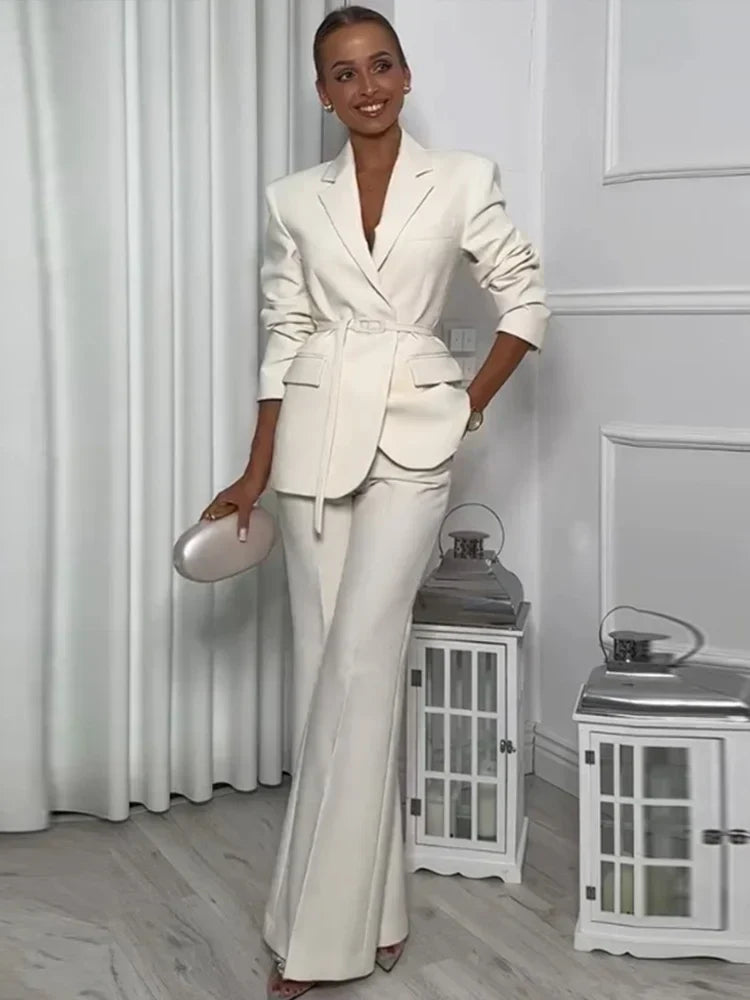 WW | Overall Blazer with Belt Wide Trousers Luxurious Fabric