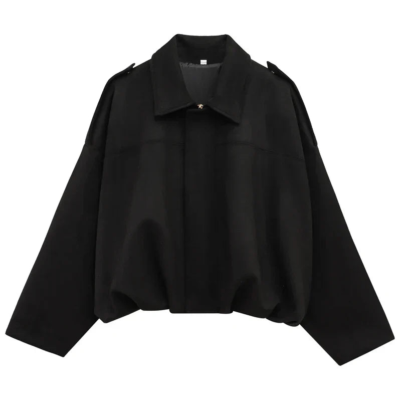 WW | Cropped Bomber Jacket with Lapel Collar and Front Zip