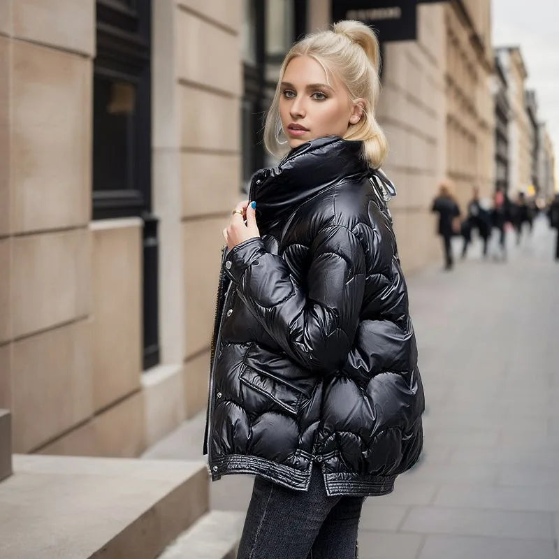 WW | Pufferjacke mit gewelltem Muster und Metallic-Look für Frauen