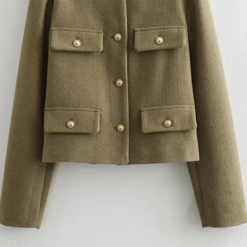 WW | Cropped Bomber Jacket with Round Neck and Long Sleeves