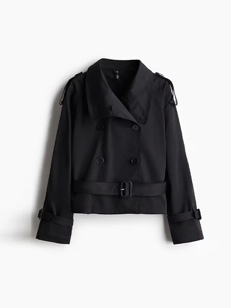 WW | Women's Coat – Tailored Fit – Wool Blend – Stand-up Collar – Double-breasted – Belted Waist