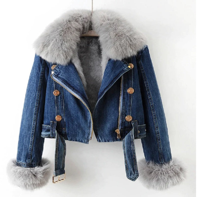 WW | Casual denim jacket with fur