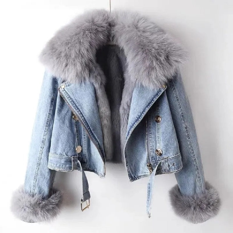 WW | Casual denim jacket with fur