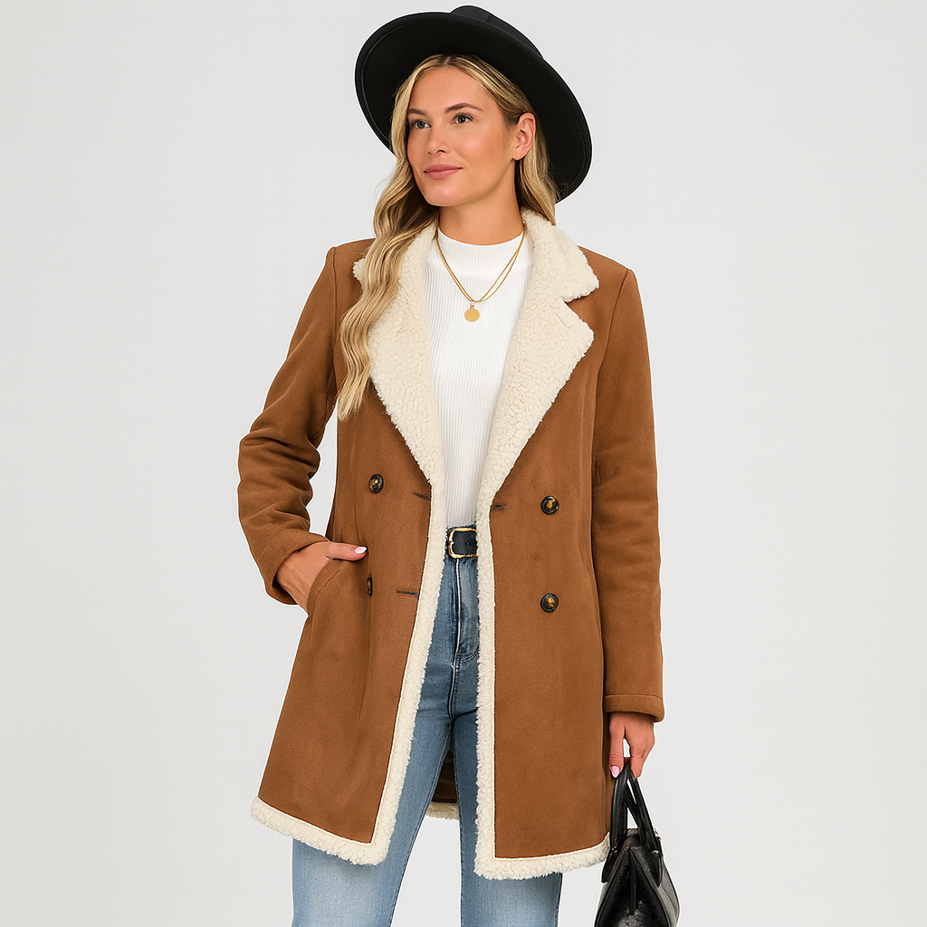 WW | Gefütterte Jacke Braune Winterjacke mit Doppelter Knopfreihe für Damen