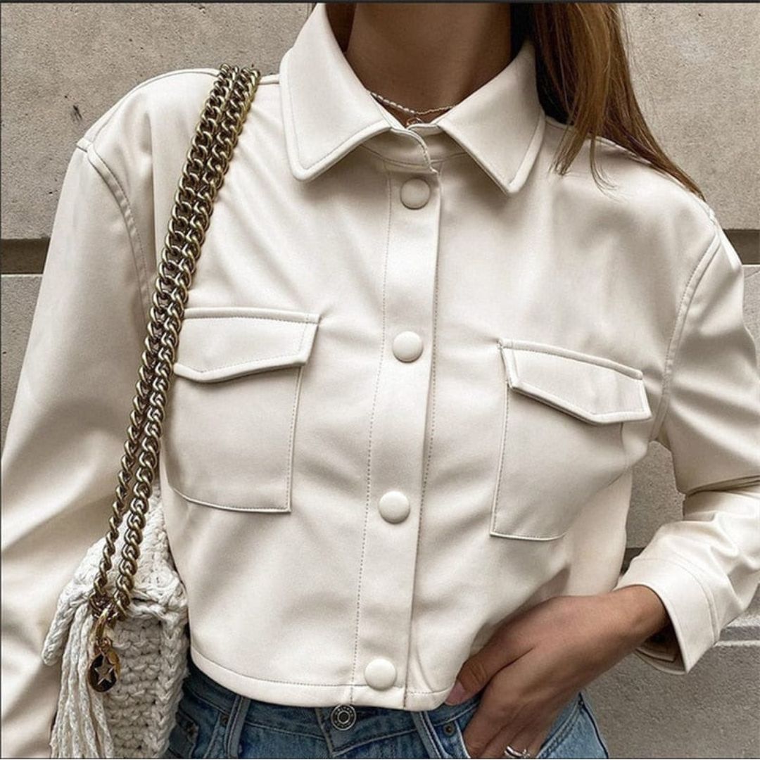 WW | Hemdjacke aus Kunstleder - stylische Übergangsjacke mit Taschen