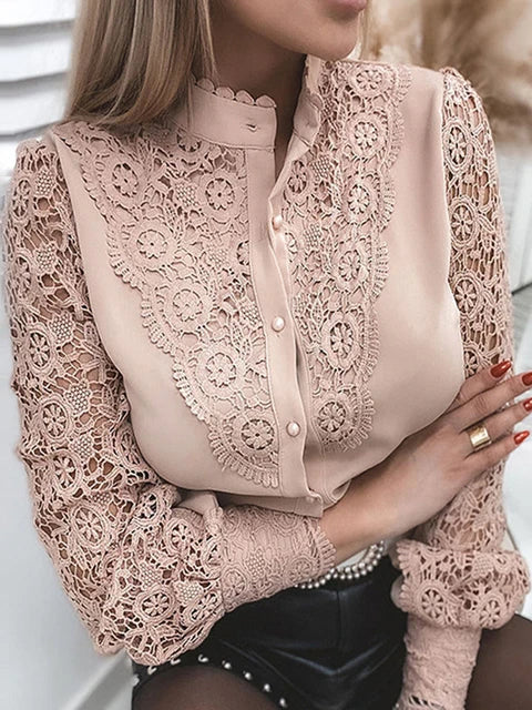 WW | Collar Lace Patchwork Blouse